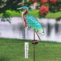 Lewis&Wayne 43 Solar Heron Rain Gauge Outdoor Decorative Metal Stake Led Lights With Glass Tube Solar Pathway Lights For Garden, Yard, Patio, Lawn Decor