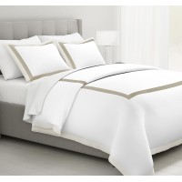 California Design Den Hotel Style Queen Duvet Cover Set, 400 Thread Count 100 Cotton Sateen 3 Piece Bedding Set Including Two Pillow Shams, Zipper Closure Corner Ties, White With Sand Flanges