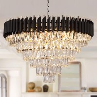 Axilixi Black And Gold Crystal Chandeliers 30 Modern Dining Room Chandelier Round 6 Tiers K9 Crystal Large Pendant Light Fixt