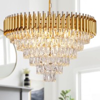 Axilixi Gold Crystal Chandelier Modern 30 Round Chandeliers For Dining Room K9 6Tier Extra Large Ceiling Pendant Light Fixtu