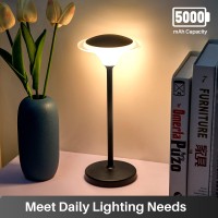 Cordless Table Lamps, 5000Mah Rechargeable Battery, All Metal Body, Ip54 Waterproof, With Touch Dimming 3 Level, For Bedside Nightlight, Bedroom, Living Room, Garden Terrace, Black