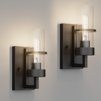 Tipace Black 2Pack Wall Light Fixtures Industrial Wall Sconces Clear Glass Wall Mount Sconce Wall Lamp For Living Room Bedroom