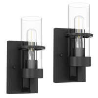 Tipace Black 2Pack Wall Light Fixtures Industrial Wall Sconces Clear Glass Wall Mount Sconce Wall Lamp For Living Room Bedroom