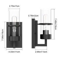 Tipace Black 2Pack Wall Light Fixtures Industrial Wall Sconces Clear Glass Wall Mount Sconce Wall Lamp For Living Room Bedroom