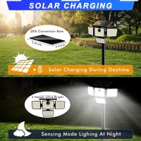 Ameritop 4Head Motion Sensor Solar Lights 6500K Outdoor Garden Pathway Weatherproof Ip65 Waterproof 1 Pack