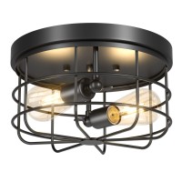 Lomoky 2-Light Farmhouse Light Fixtures Ceiling Mount, Black Flush Mount Ceiling Lighting Vintage Metal Cage Close To Ceiling Lamp For Kitchen, Hallway, Living Room, Bedroom