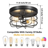 Lomoky 2-Light Farmhouse Light Fixtures Ceiling Mount, Black Flush Mount Ceiling Lighting Vintage Metal Cage Close To Ceiling Lamp For Kitchen, Hallway, Living Room, Bedroom