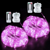 Jmexsuss 2 Pack Pink Rope Lights Battery Operated String Lights Outdoor Waterproof, 33Ft 100 Led 8 Mode Fairy Lights Battery Powered Led Strip Lights, Mean Girls Party Decorations