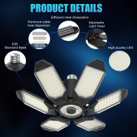 Led Garage Light Bulbs 150W 15000Lm 6500K Super Bright Garage Lighting With 6 Adjustable Panels E26E27 Screw In Deformable Gara