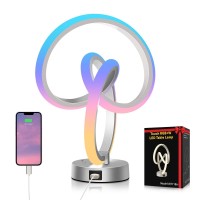 Vocevos Modern Table Lamp Desk With Usb Charge,Living Room Lamps 10.4'' Touch Bedside Lamp Bedroom Night Light 3 Way Dimmable 10 Modes Rgb Ambient Lighting Gifts