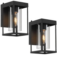 Lampression 2-Pack Black Outdoor Wall Light Fixtures, Dusk To Dawn Exterior Wall Lantern Sconce, 9