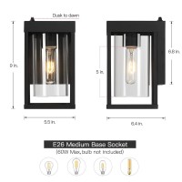 Lampression 2-Pack Black Outdoor Wall Light Fixtures, Dusk To Dawn Exterior Wall Lantern Sconce, 9