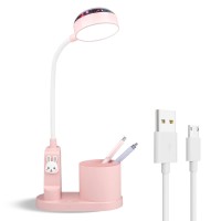 Aluocyi Pink Kids Desk Lamp With Pen Holder, Rabbit Cute Led Desk/Table Lamp With Dimmable Natrue Light, Usb Rechargeable And Funny Projector, Small Bedside Lamp, Led Lamp For Girls Bedrooms