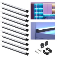 Muzata 10Pack 1Ft/12Inch Cabinet Lighting Led Neon Spotless U Shape Black Aluminum Channel System With 60?Curved Thicker Milky White Cover Diffuser For Wardrobe Closet Cupboard U108 Ww Ln1