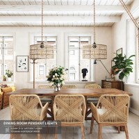 Ayshwilldec Plug In Pendant Light Rattan Chandelier Woven Plug In Chandelier Wicker Pendant Light Light With 15Ft Plug In Rustic Farmhouse Pendant Lights For Bedroom Dining Room Living Room(Bulb Incl)