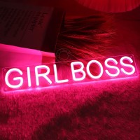 Sylhome Girl Boss Led Neon Light Sign Pink Usb Light Up Signs For Girls Bedroom Home Wall Sign Decor Female Office Dest Wall Sign Christmas Birthday Gifts 15.8