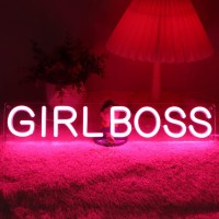 Sylhome Girl Boss Led Neon Light Sign Pink Usb Light Up Signs For Girls Bedroom Home Wall Sign Decor Female Office Dest Wall Sign Christmas Birthday Gifts 15.8