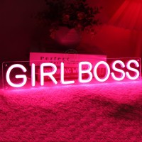 Sylhome Girl Boss Led Neon Light Sign Pink Usb Light Up Signs For Girls Bedroom Home Wall Sign Decor Female Office Dest Wall Sign Christmas Birthday Gifts 15.8