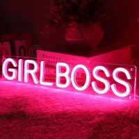 Sylhome Girl Boss Led Neon Light Sign Pink Usb Light Up Signs For Girls Bedroom Home Wall Sign Decor Female Office Dest Wall Sign Christmas Birthday Gifts 15.8