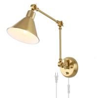 Trlife Wall Sconce Plug In, Brushed Brass Dimmable Wall Sconce Swing Arm Wall Lights Plug In Wall Mounted Light With 6Ft Plug In Cord, E26 Base, Ul Listed(1 Pack)