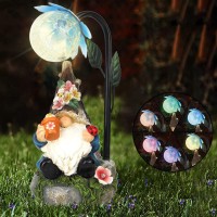 Sinhra Garden Gnomes Statue Decor, 9.4'' Resin Gnome Figurine With Colorful Gradent Solar Led Lights,Outdoor Decorations For Patio Yard Lawn Porch,Ornament(Blue)