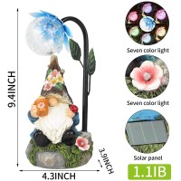 Sinhra Garden Gnomes Statue Decor, 9.4'' Resin Gnome Figurine With Colorful Gradent Solar Led Lights,Outdoor Decorations For Patio Yard Lawn Porch,Ornament(Blue)