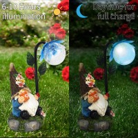 Sinhra Garden Gnomes Statue Decor, 9.4'' Resin Gnome Figurine With Colorful Gradent Solar Led Lights,Outdoor Decorations For Patio Yard Lawn Porch,Ornament(Blue)