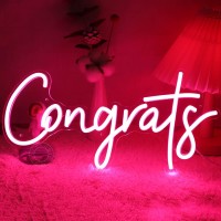 Sylhome Pink Congrats Led Neon Light Sign For Wedding Birthday Party Graduation Gifts Background Wall Decor Sign Celebration Banquet Light Up Sign 15.8