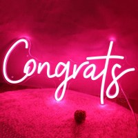 Sylhome Pink Congrats Led Neon Light Sign For Wedding Birthday Party Graduation Gifts Background Wall Decor Sign Celebration Banquet Light Up Sign 15.8