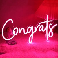 Sylhome Pink Congrats Led Neon Light Sign For Wedding Birthday Party Graduation Gifts Background Wall Decor Sign Celebration Banquet Light Up Sign 15.8