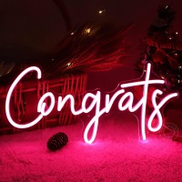 Sylhome Pink Congrats Led Neon Light Sign For Wedding Birthday Party Graduation Gifts Background Wall Decor Sign Celebration Banquet Light Up Sign 15.8