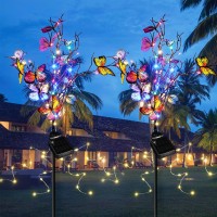 Solar Garden Lights Solar Outdoor Butterfly Lights Waterproof Decorative Butterfly Lights 2 Pack Diy String Lights Style For Outdoor Garden Pathway Lawn Decor (Colorful Butterfly Warm Light)