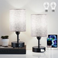 Wihtu 3 Color Temperature Table Lamps For Bedrooms Set Of 2 Mini Bedside Lamp With Usb And Outlet Modern Small Nightstand Lamp