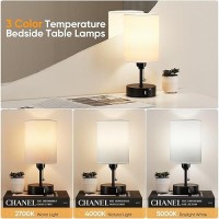 3 Color Temperature Bedside Table Lamps Set Of 2 Modern Small Lamp With Usb And Outlet Bedroom Lamp For Nightstand With Chain