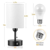 3 Color Temperature Bedside Table Lamps Set Of 2 Modern Small Lamp With Usb And Outlet Bedroom Lamp For Nightstand With Chain