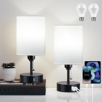 3 Color Temperature Bedside Table Lamps Set Of 2 Modern Small Lamp With Usb And Outlet Bedroom Lamp For Nightstand With Chain