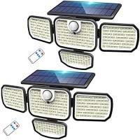 [2 Pack] Solar Lights Outdoor Motion Sensor, 286 Led 3000 Lm Solar Security Lights With Remote Control, Ip65 Waterproof,4 Heads Solar Flood Lights With 3 Modes For Front Door Backyard Garage Deck