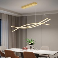 Matven Modern Chandelier Linear Pendant Light Led Dimmable Hanging Light Fixture 3000K6000K With Remote Control Gold 47In