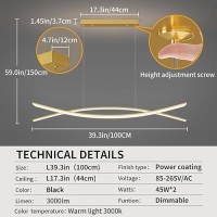 Matven Modern Chandelier Linear Pendant Light Led Dimmable Hanging Light Fixture 3000K6000K With Remote Control Gold 47In