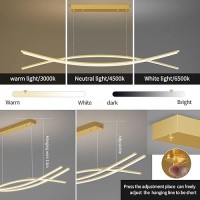 Matven Modern Chandelier Linear Pendant Light Led Dimmable Hanging Light Fixture 3000K6000K With Remote Control Gold 47In