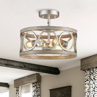 Peskoe Farmhouse Ceiling Light Fixture Drum Round Modern Semi Flush Mount Ceiling Light For Kitchen Bedroom Dining Living Room