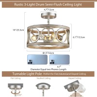 Peskoe Farmhouse Ceiling Light Fixture Drum Round Modern Semi Flush Mount Ceiling Light For Kitchen Bedroom Dining Living Room