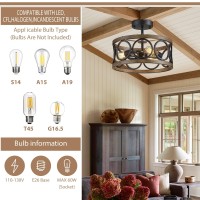 Peskoe Black Ceiling Light Modern Semi Flush Mount 3-Light, Drum Bedroom Dining Room Light Fixture, 13'' Farmhouse Lamp For Kitchen Hallway, Wood Grain Ceiling Lights With Round Metal Shade