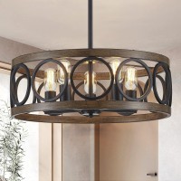 Peskoe Black Dining Room Light Fixtures Modern Farmhouse Chandelier For Dining Room Living Room Kitchen 22 Drum Metal Black