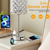 Table Lamps For Bedroom Set Of 2Crystal Table Lamp With Usb Ca Ports Ac Outlet Sliver Nightstand Touch Lamp With 3Way Dimma