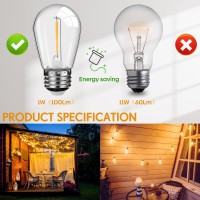 60 Pack Led Replacement Light Bulbs S14 Shatterproof Waterproof String Light Replacement Bulbs 1W Outdoor Led Bulbs Vintage Patio Bulbs, E26 110V Regular Base (Warm White)