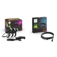 Philips Hue Lily White & Color Outdoor Spot Light Base Kit, 3 Spot Lights With Power Supply + Mount, Black (New) & Outdoor Low Voltage Extension Cable For Calla, Econic And Lily Outdoor Lights, 16Ft