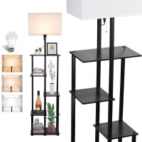 Lampanda 5 Tier Floor Lamp With Shelves, Black Standing Lamps For Living Room, Shelf Storage Lamp For Bedroom Corner Display, Height Ajustable With Led Dimmable Bulb Include