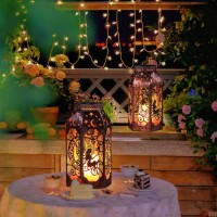 Singingarden Solar Lanterns Outdoor Garden Hanging Lantern Waterproof Led Metal Bronze Moon Fairy Lantern Waterproof Flickering