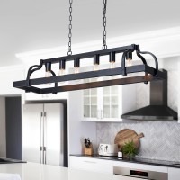 Wuzups 6Light Metal Pot Hanging Rack Chandelier Linear Pendant Ceiling Lighting Rustic Farmhouse Fixture Kitchen Island Dining